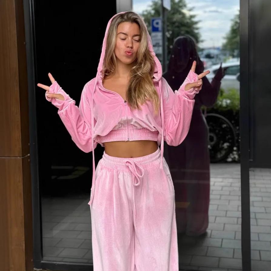 

Women s Casual Suit, Stylish Long-sleeved Zip-up Cardigan Sportswear XL рожевий