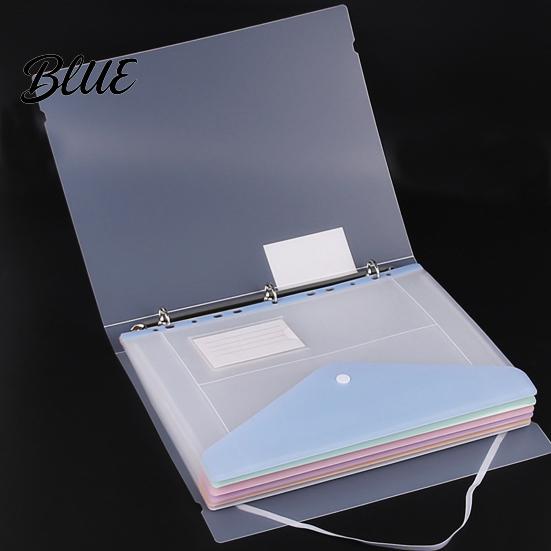 Macaron Color Document Bags 11 Hole Expandable Binder Folders for 2/3/4 Ring Pouch Plastic Envelopes Soft File Organizers Pocket with Snap