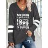 Dog Letter and Graphic Print T-shirt, Long Sleeve V Neck Casual Top for Spring & Fall, Women's Clothing