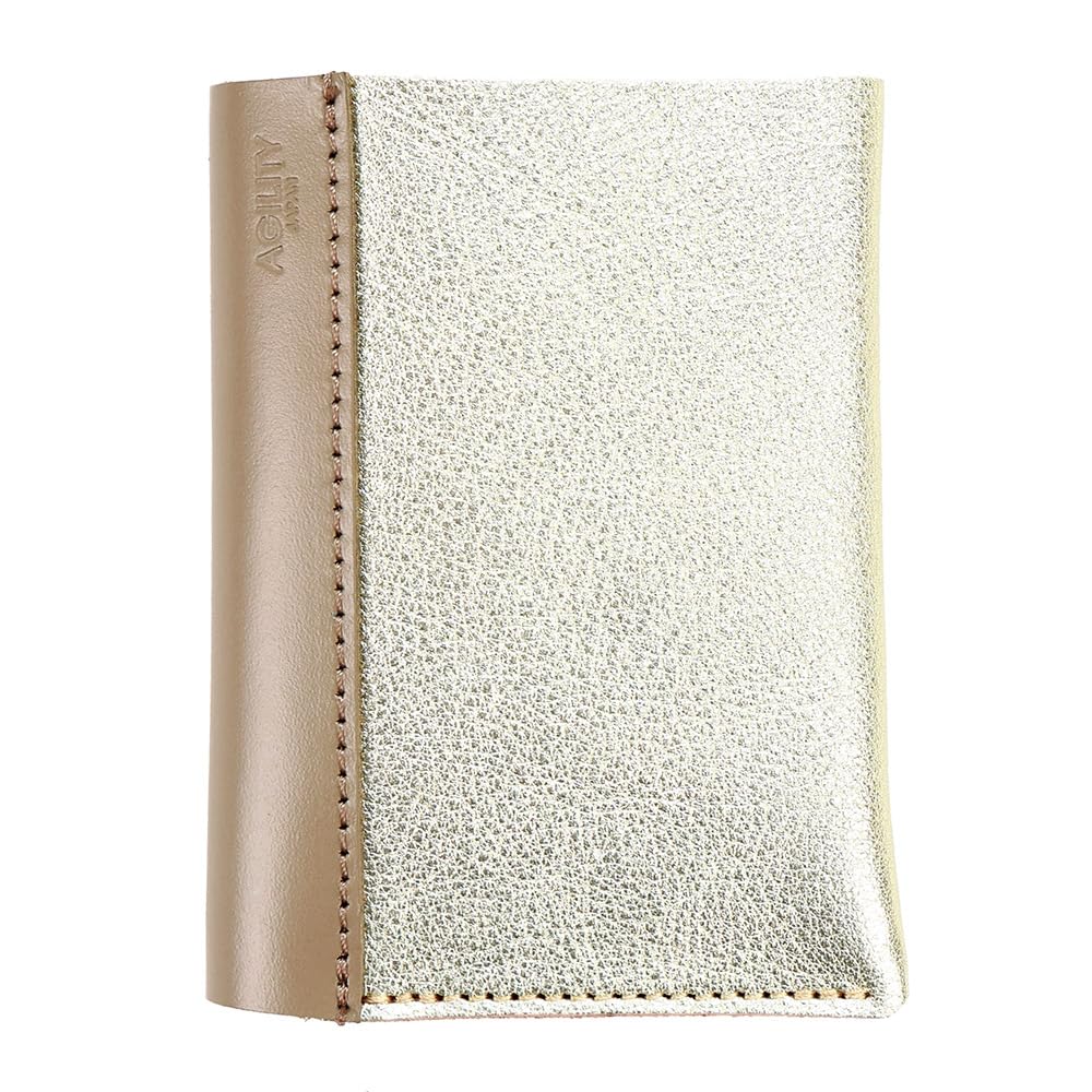 AGILITY affa „Vibret Bifold Wallet“ - Stilvolle Mini-Geldbörse, echtes Leder, Gold und Silber, hergestellt in Japan für Damen.