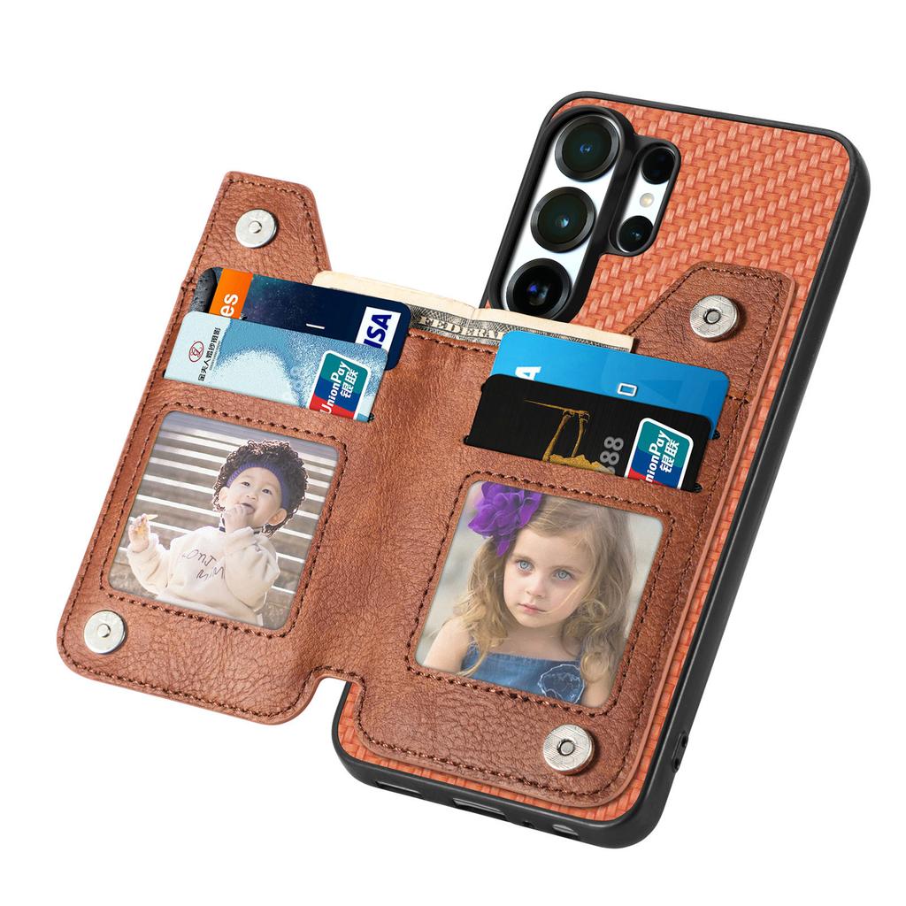 Portafoglio in Pelle con Cerniera Business Slot per Carte Custodia Telefono Per Samsung S25 Ultra S24 Plus S23 A17 A07 Cavalletto Copertura RFID