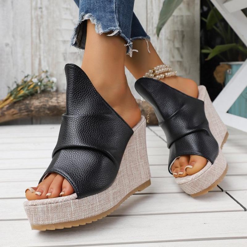 Fashion Personality Pleated Platform Sandals Summer New Round Toe Open Toe Non-slip Wear-resistant High Heel Fish Mouth Flip-flops