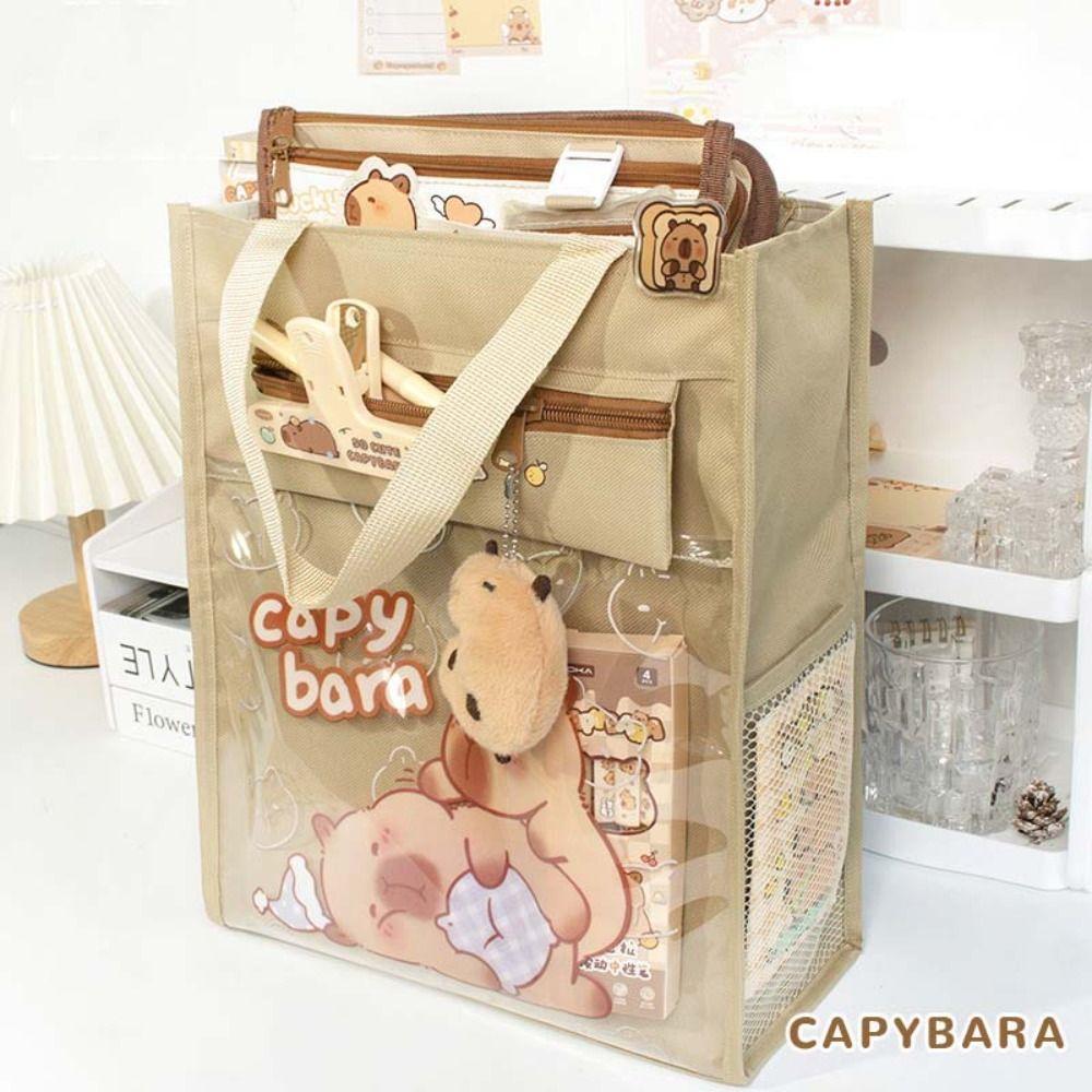 Lightweight Capybara Handbags Transparent Pocket Student Book Shoulder Bag  Carrying Bag