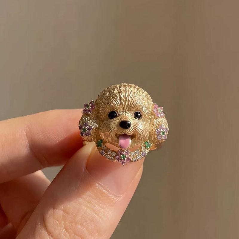 3D Puppy Kitten Ring Adorable Crown Bow Enamel Animal Design Perfect for Women Jewelry Gifts