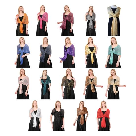 Metallic Shawl Glittery Glow Women Sparkling Wrap Tassel Bucket Design Formal Occasion Shawl Versatile Evening Shawl