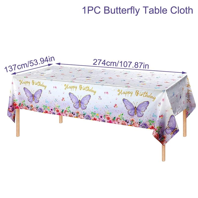 Pink Purple Butterfly Waterproof Tablecloth Spring Butterfly Theme Birthday Party Decoration Girl 1st Birthday Party Baby Shower