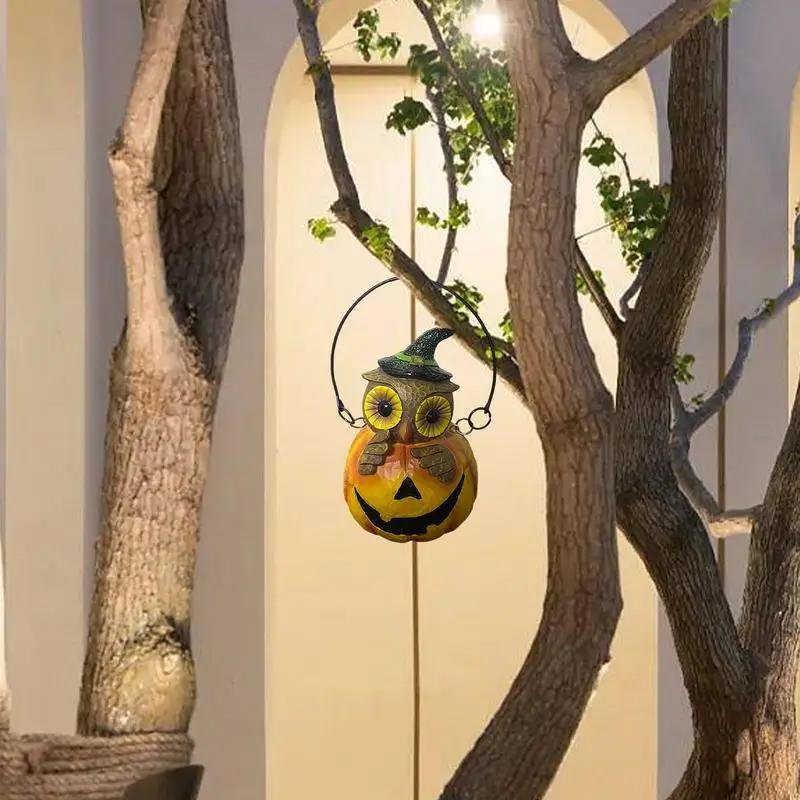 Outdoor Owl Pumpkin Lantern Light Up Pumpkin Ornaments with LED Owl Lamp Halloween Decoration Easy To Carry with Built-in Handle