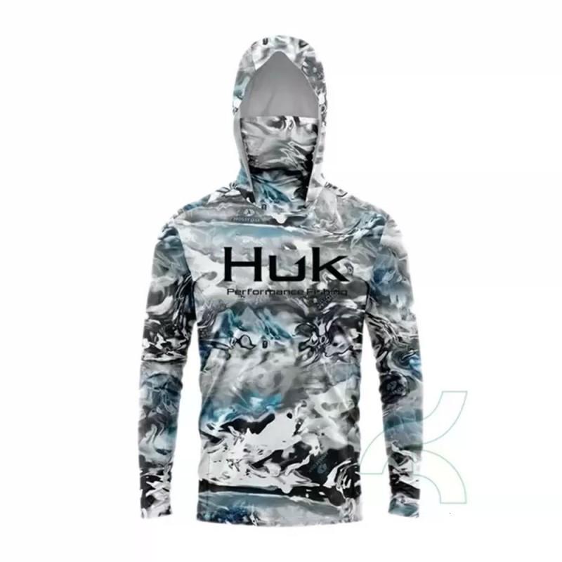 HUK Mens Quick Dry Fishing Hoodie With Face Cover UPF Lightweight Wear