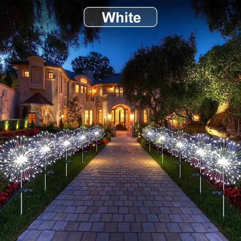 LED Solar Fireworks Lights Outdoor Decorative Multicolor Starburst Waterproof Lamps with 8 Modes for Garden Path Home Lawn
