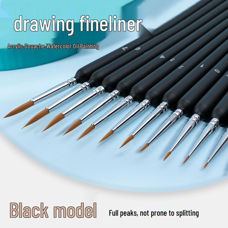 Set Pennelli Liner Triangolari Pelo di Lupo - Set da 11 Pezzi Pennelli Ultra-fini in Nylon per Acquerello e Contornatura