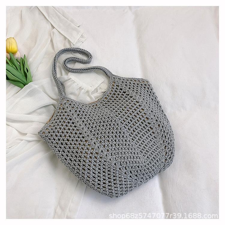 Casual Large-capacity Cotton Thread Woven Bag, New Openwork Straw Bag, Lazy Style Shoulder Bag, Vacation Beach Bag, Women's Bag