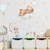 Cartoon Animal Wall Sticker Cute Bear Sleeping On The Cloud Self-adhesive Decals Kids Room Decoration Sweet Dream Moon & Stars Cartoon Sticker