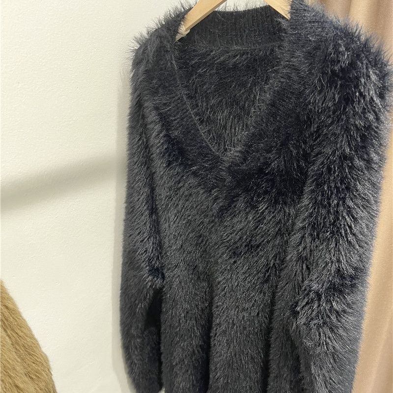 

Pullover Sweater Female Loose V-neck Gradual Color Matching Sweater Women Long Sleeve Casual Sweater One Size чорний