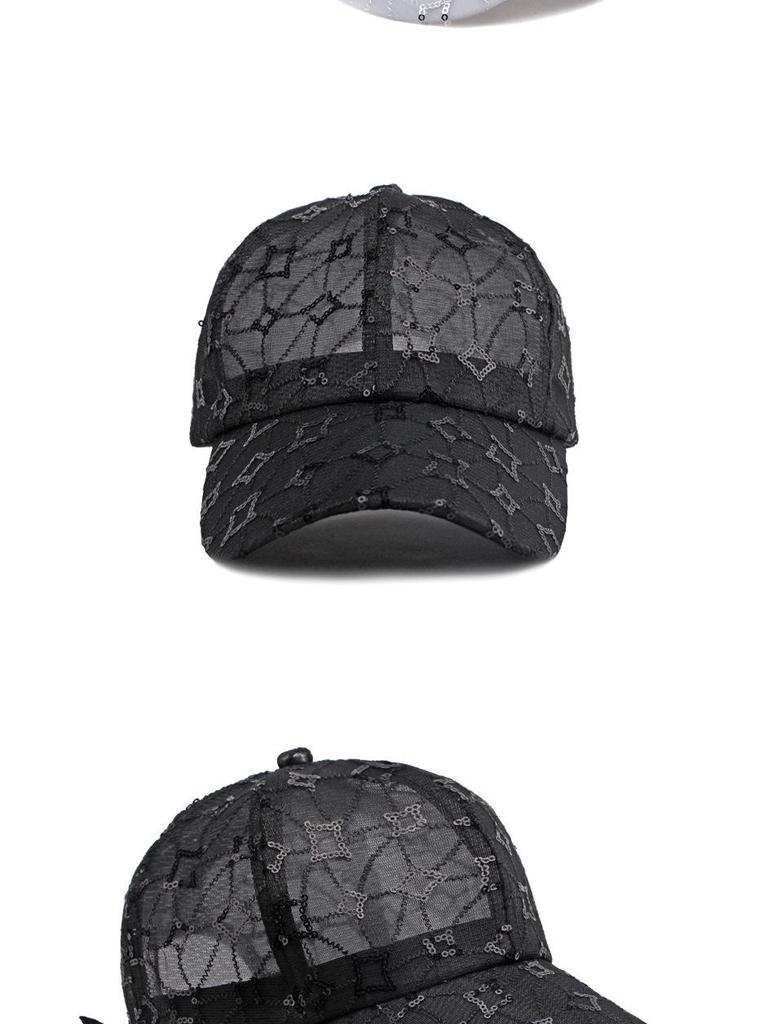 Koreańska Letnia Czapka Baseballowa z Siatki z Cekinami dla Kobiet - Oddychająca Czapka z Daszkiem