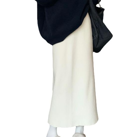 Dámská midi sukně s vysokým pasem, volného střihu, žebrovaná pletená sukně, jednobarevná, podzimní zimní, rovná sukně, všestranné denní nošení