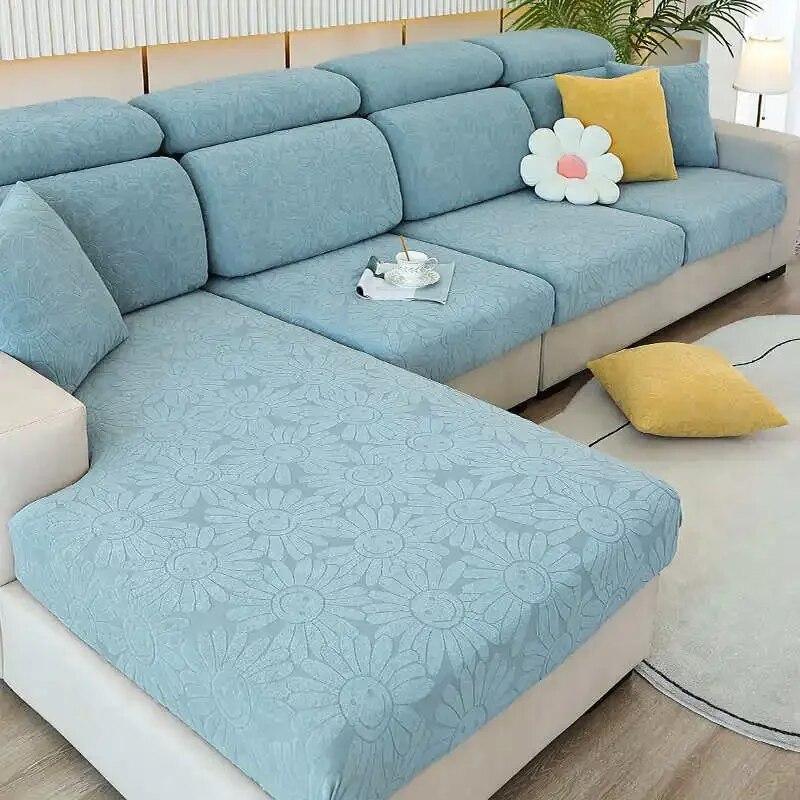 Blumen-Jacquard-Chenille-Sofa-Matratze, elastisch, rutschfest, Couch-Kissen, Schonbezüge, L-förmiger Sofa-Schutz