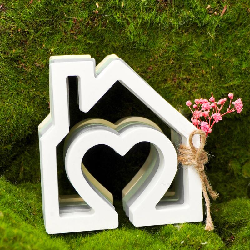 DIY Heart House Candlestick Silicone Mold Houses Ornament Making Mould Plaster Resin Candle Holder Crafts Casting Molds Home