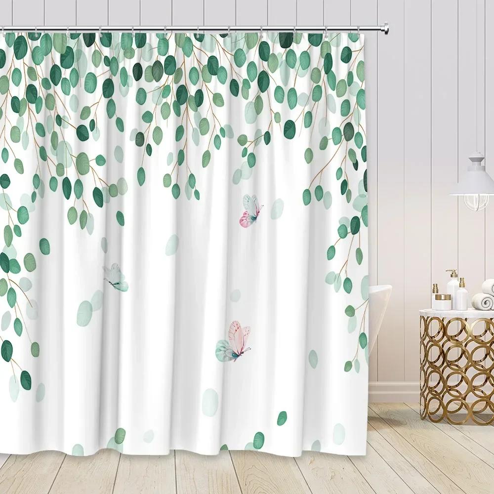Ensemble de Rideaux de Douche Floraux Peints à la Main Fleurs Aquarelle Plantes Coquelicots Papillon Simple Polyester Décor de Salle de Bain Nordique Crochets