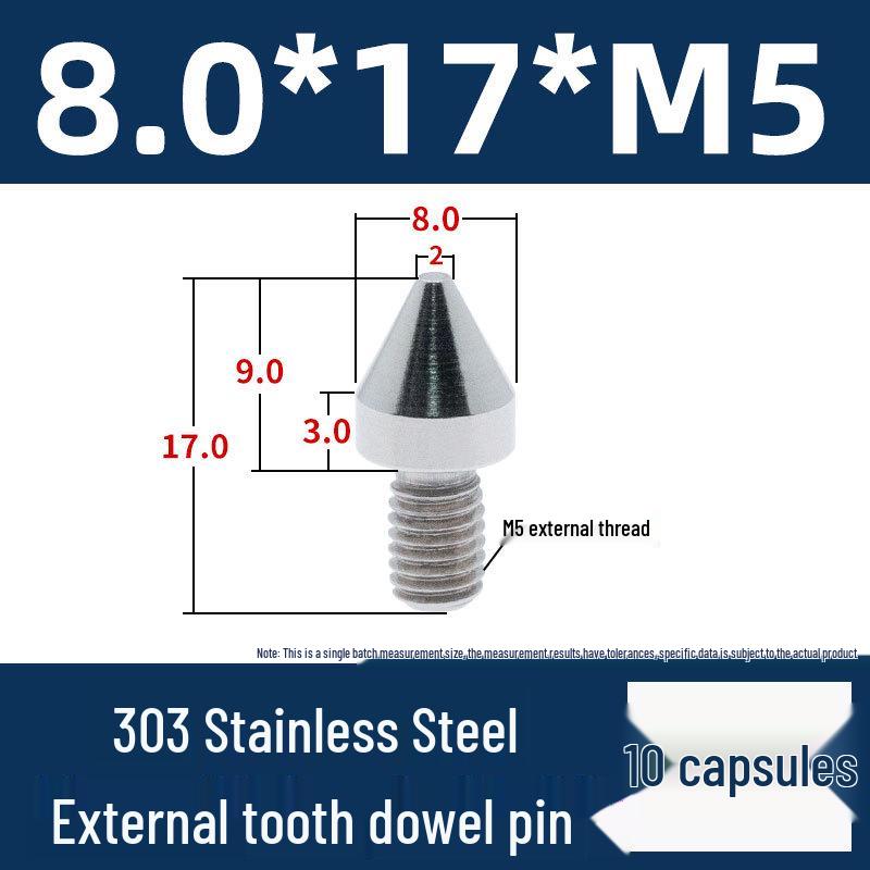 Stainless Steel External Thread Dowel Pin with Tapered/Round/Flat Head, Locating Column M3/M4/M5/M6
