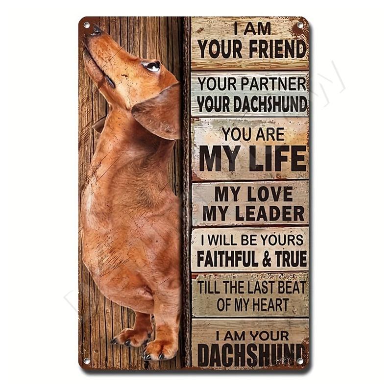 Dachshund Metal Tin Sign Doberman Dog Retro Art Yorkie Funny Pet Poster Cafe Kitchen Home Wall Decoration Plaque Gif