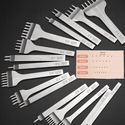 4pcs 1/2/4/6 Teeth Stainless Steel Rhombus Puncher, DIY Sewing Stitching Hole Chisel Set, Professional Hand Piercing Tool Set