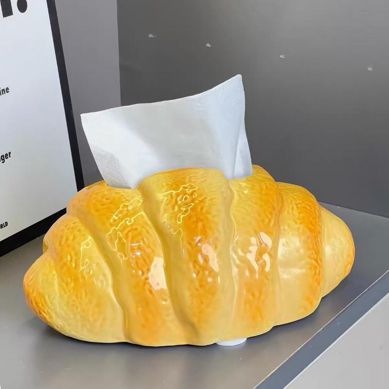 Croissantförmige Taschentuchbox Niedlicher Brot-Serviettenhalter Dekorative Taschentuchbox für Zuhause Küche Couchtisch Schreibtischdekoration