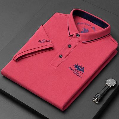 Men's Embroidered Shirts Short Sleeve Shirt Top Casual Lapel T-shirt Men Breathable Lightweight T Shirt