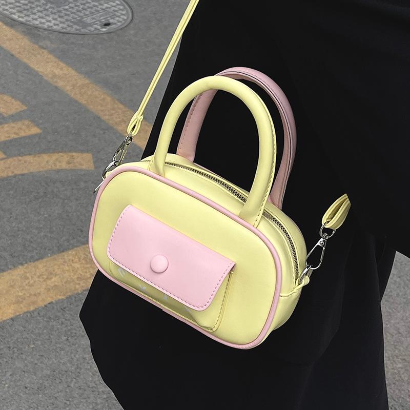 Spring and Summer Hot Sale Korean Version Contrasting Color Dopamine Portable Boston Bag Women's Casual Versatile Foreign Style Commuter Style Messeng