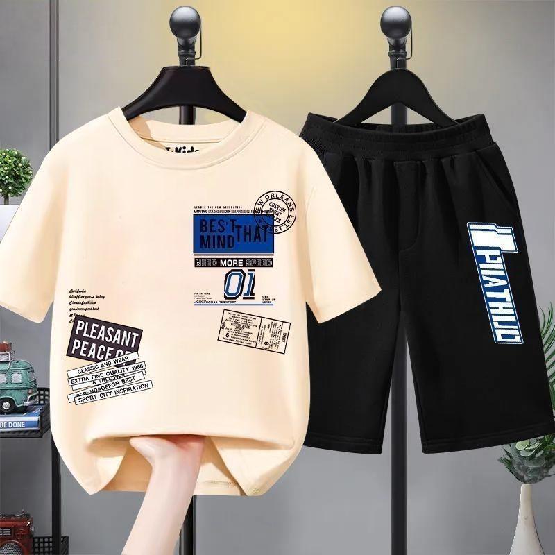 Boys and children's summer short sleeved T-shirt set, casual and fashionable