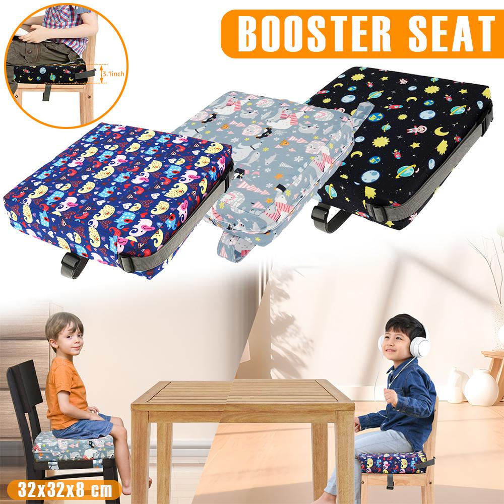 Non Slip Kids Booster Seat Child Dining Table Booster Seat with Adjustable Safety Belt & Fastening Strap Cartoon Booster Cushion