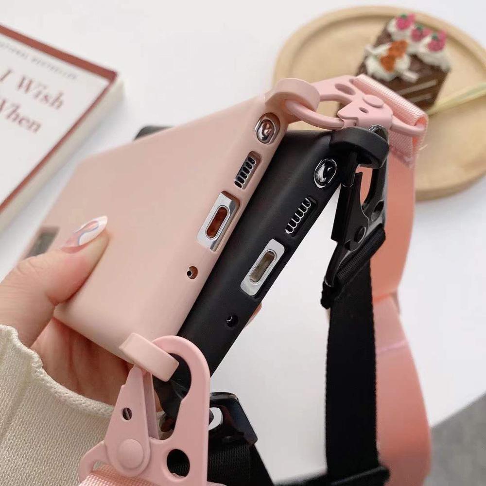 Funda de Silicona con Cordón para iPhone 11 12 13 14 15 Pro Max Color Caramelo Cubierta Trasera Suave con Cordón para el Cuello.
