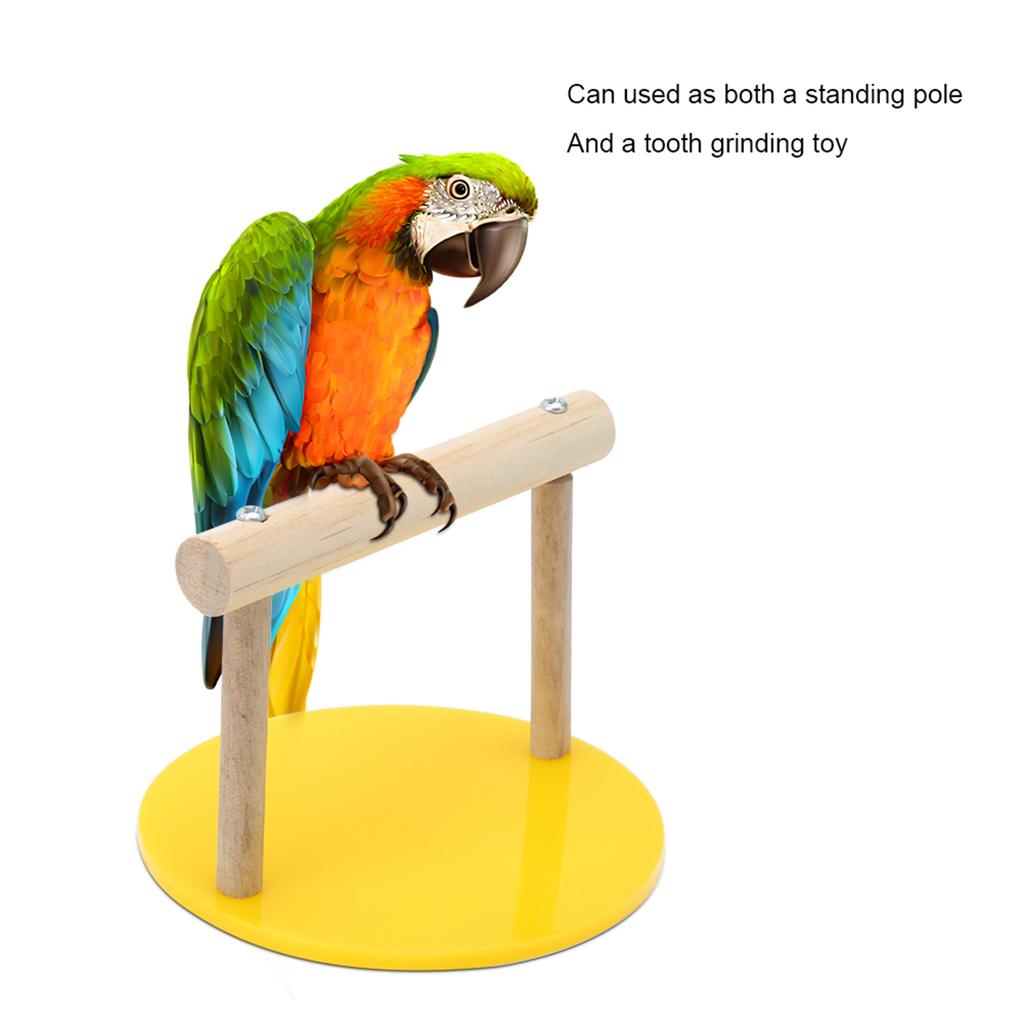 Bird Wooden Perch Standing Frame Stand Pole Plastic Base Parrot Chewing Biting Toy Cage Accessories