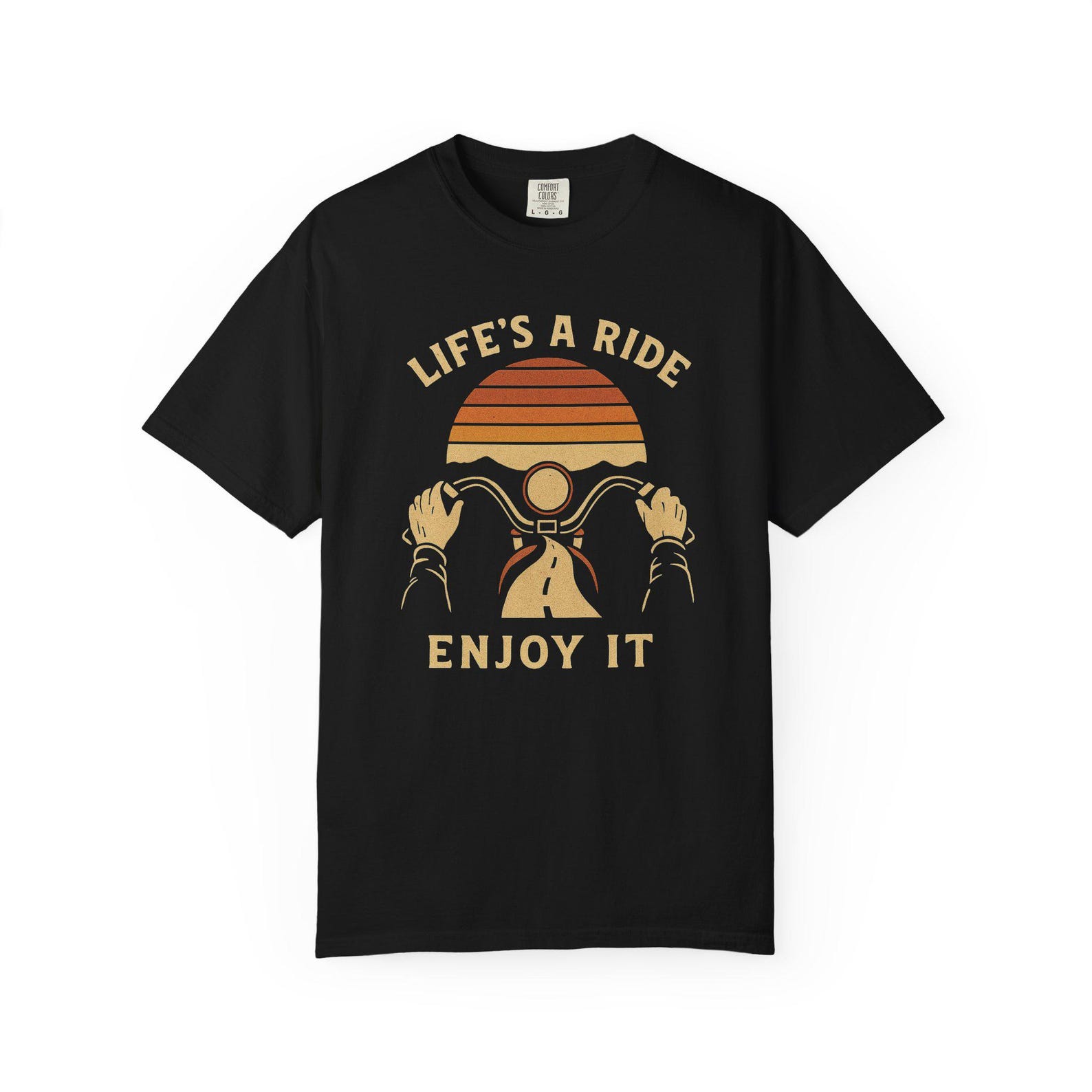 Life s a Ride Enjoy It Biker T-Shirt Vintage Motorcycle Sunset Graphic Comfort Colors 1717 3XL