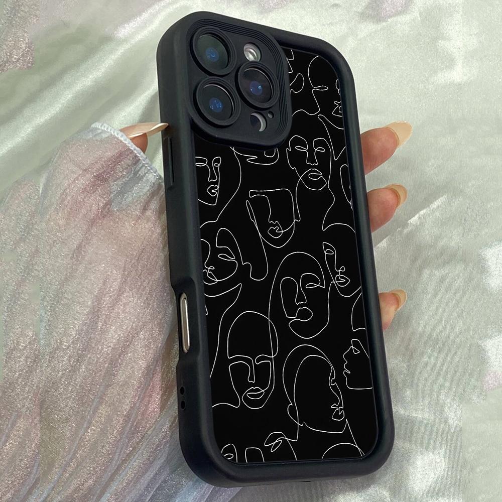JT238 Face Line Mini Art for iPhone 17 16 15 14 Pro Max Samsung S26 S25 Ultra A17 A16 A07 A56 A36 A26 A55 Xiaomi 15T Redmi 15c Note 14 13 Soft Case