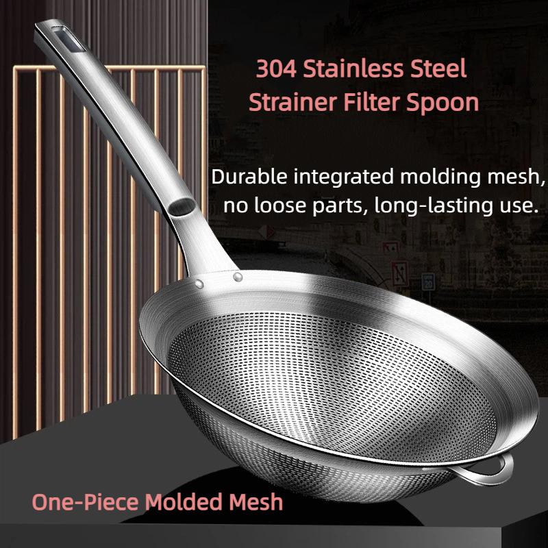 304 Stainless Steel Strainer Filter Spoon Long Handle Fine Mesh Filter Spoon Fat Skimmer Spoon Food Grade Heat Resistant