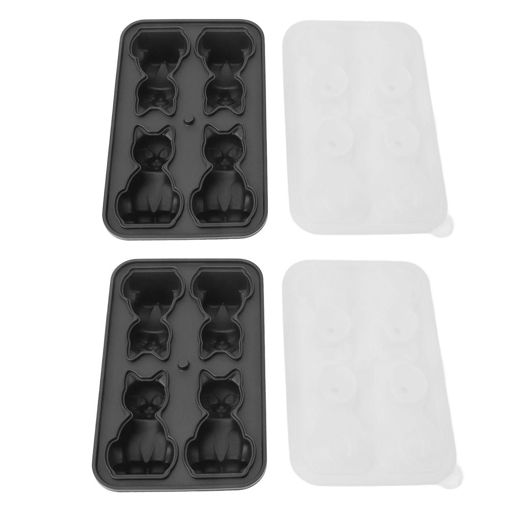 2Pcs 3D Cat Shape Silicone Ice Cube Tray 4 Cubes Reusable Cute Animal Shape Silicone Ice Mould for Whiskey Cocktails