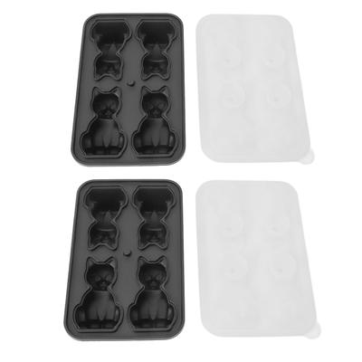 2Pcs 3D Cat Shape Silicone Ice Cube Tray 4 Cubes Reusable Cute Animal Shape Silicone Ice Mould for Whiskey Cocktails