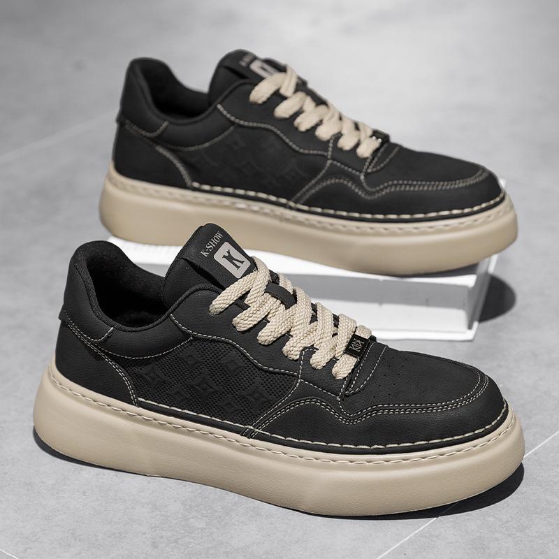 

Men s solid color low-top lace-up board shoes autumn new microfiber leather surface cold sticky high-quality sports and leisure men s shoes 44
