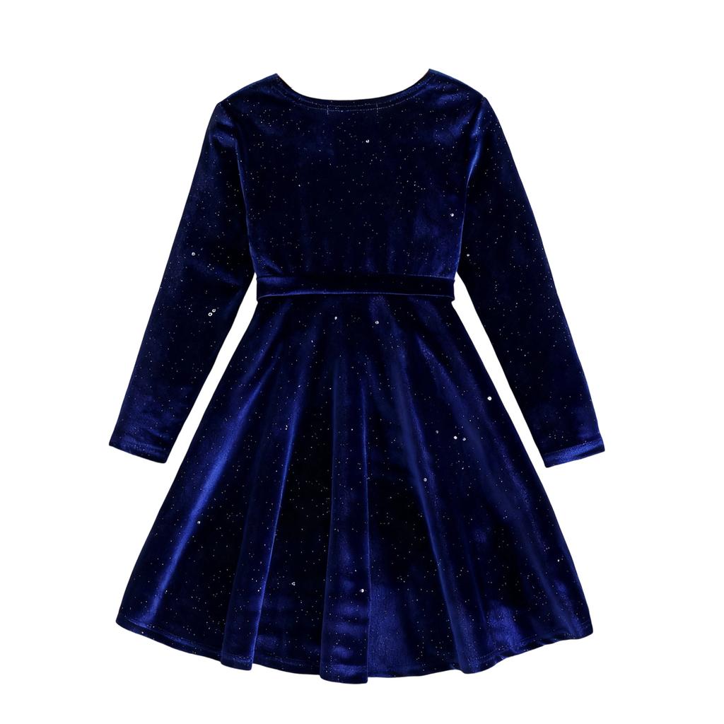 Children's Fashion Ruffled Long Sleeve Sky Mesh Dress