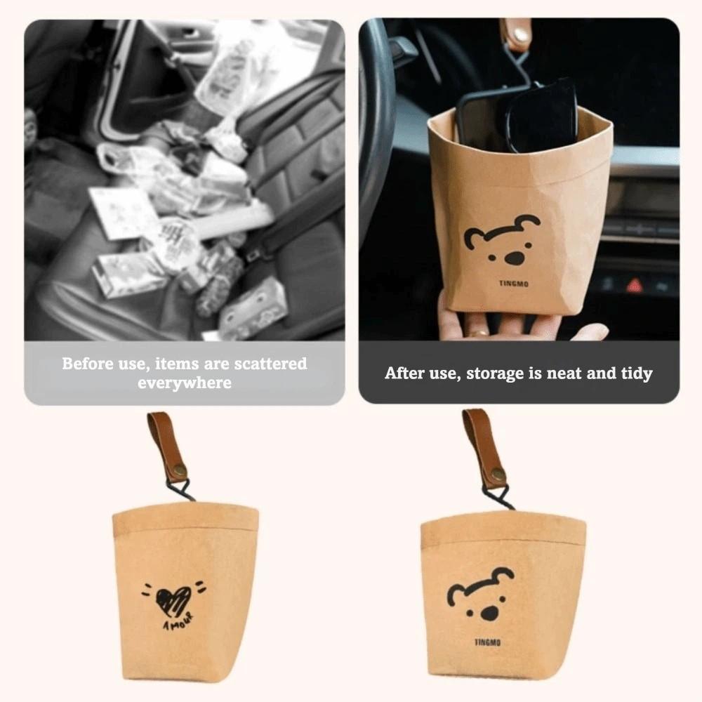 Portable Vehicle Organizer Bear Shaped Kraft Paper Storage Bag Small Rubbish Storage