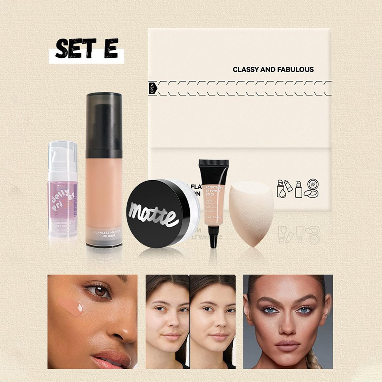 

Набор для макияжа лица из 5 предметов, Тональная основа и матирующая пудра, Стойкий водостойкий натуральный набор(5мл+10мл+30мл+6г) One Size