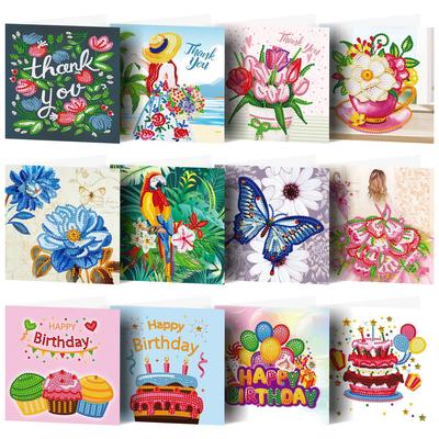 12pcs Handmade Festival Greeting Cards Postcard 5D Diamond Drawing DIY Birthday Thanksgiving Cards Gift For Kids