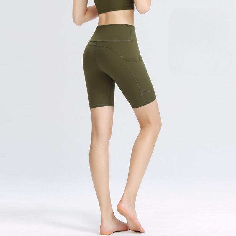 New Yoga Shorts Female High-waisted Hip-lifting Sports Shorts Elastic Tight Pockets Running Fitness Four Pants