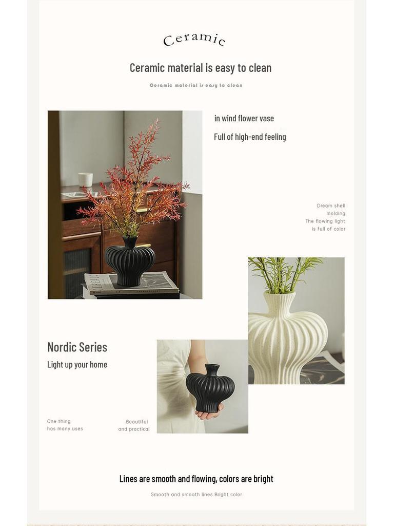 Retro Wabi-Sabi Ceramic Vase with Artificial Flowers