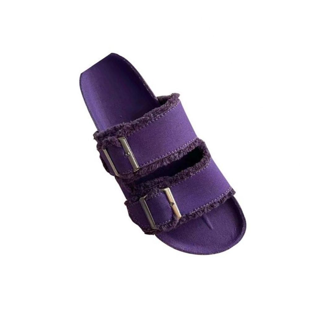Fringed Slippers, Women's, Outerwear, Soft Belt Buckle, Canvas Shoes, Breathable Flip-flops