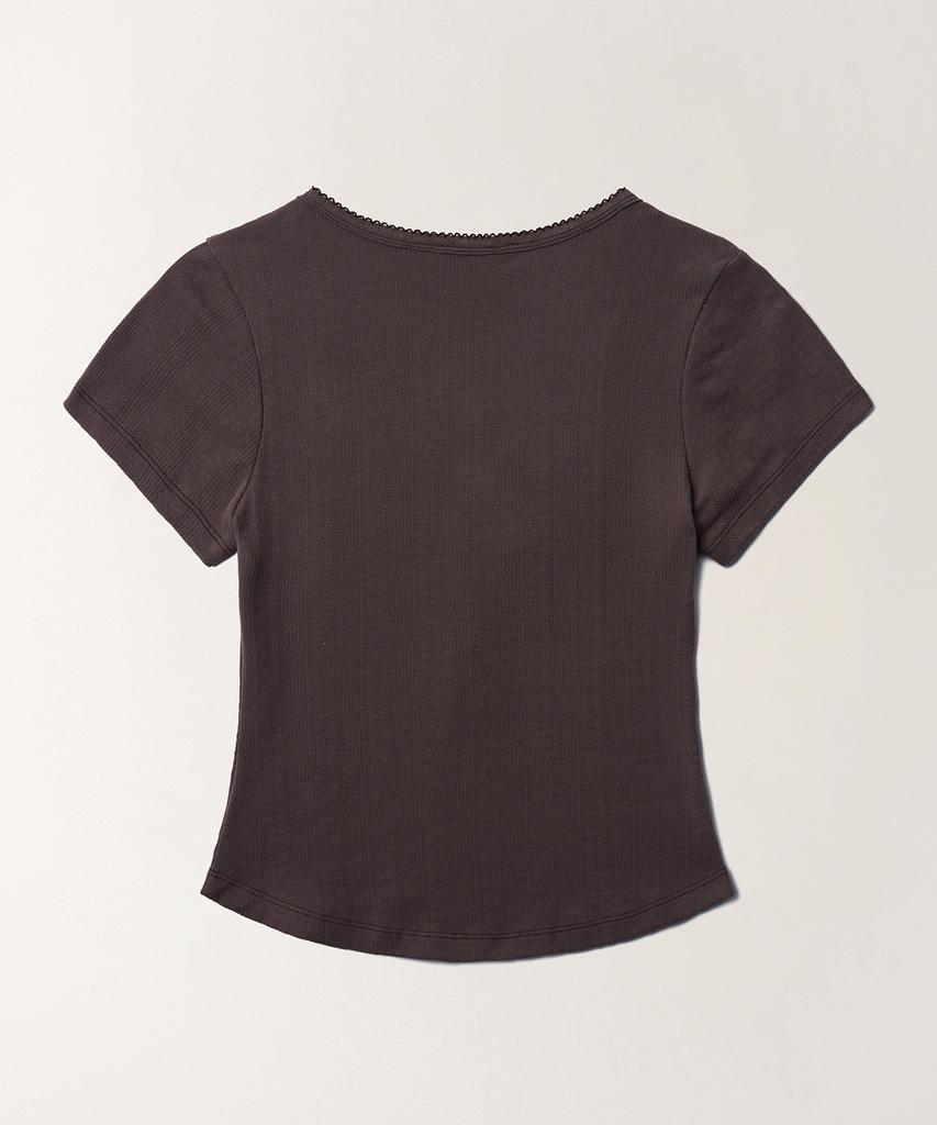 TTUDEMENT Eyelet Henley T-Shirt_Brown
