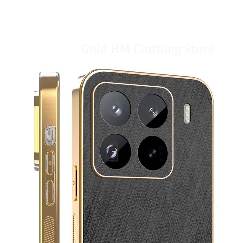 Gold Silk Texture Leather Plating Case For Xiaomi 15 Ultra Ultra Thin Tough Electroplated Cover For Mi 14T 13T Pro 14 Ultra 12 X