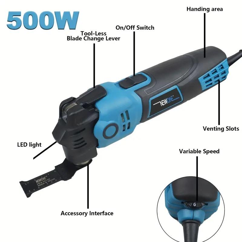 500W Anti-Vibrations-Oszillationswerkzeug, sechs Geschwindigkeiten Leerlaufdrehzahl 3,5 ° Schwingwinkel, geeignet zum Polieren von Holz und Schaben von Wasserschlämme