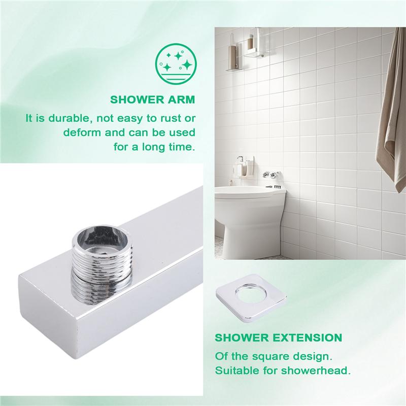 Good-40 Cm Square Shower Arm Extension Arm Wall Mount For Rain Shower Head Shower Rod Rainfall Shower Head Arm Chrome