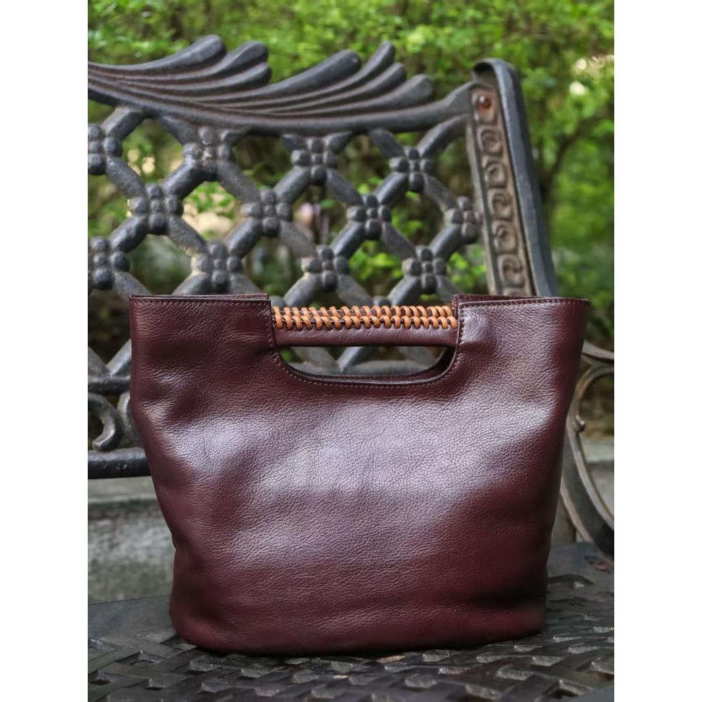 Top layer tree paste vegetable tanned cowhide women's portable shoulder messenger bag handmade retro literary leather women's bag